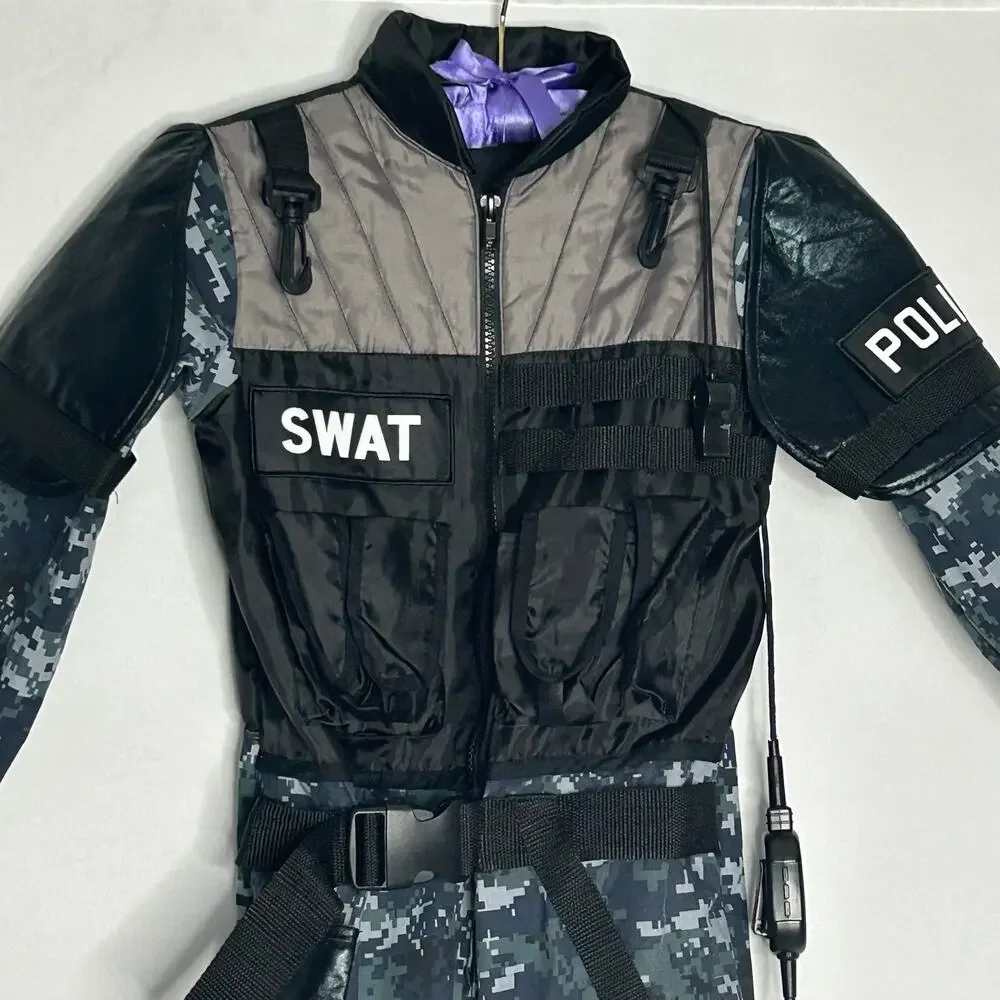 Teetot Child SWAT Police Costume Size 7-8  Camo Jumpsuit Halloween with helmet